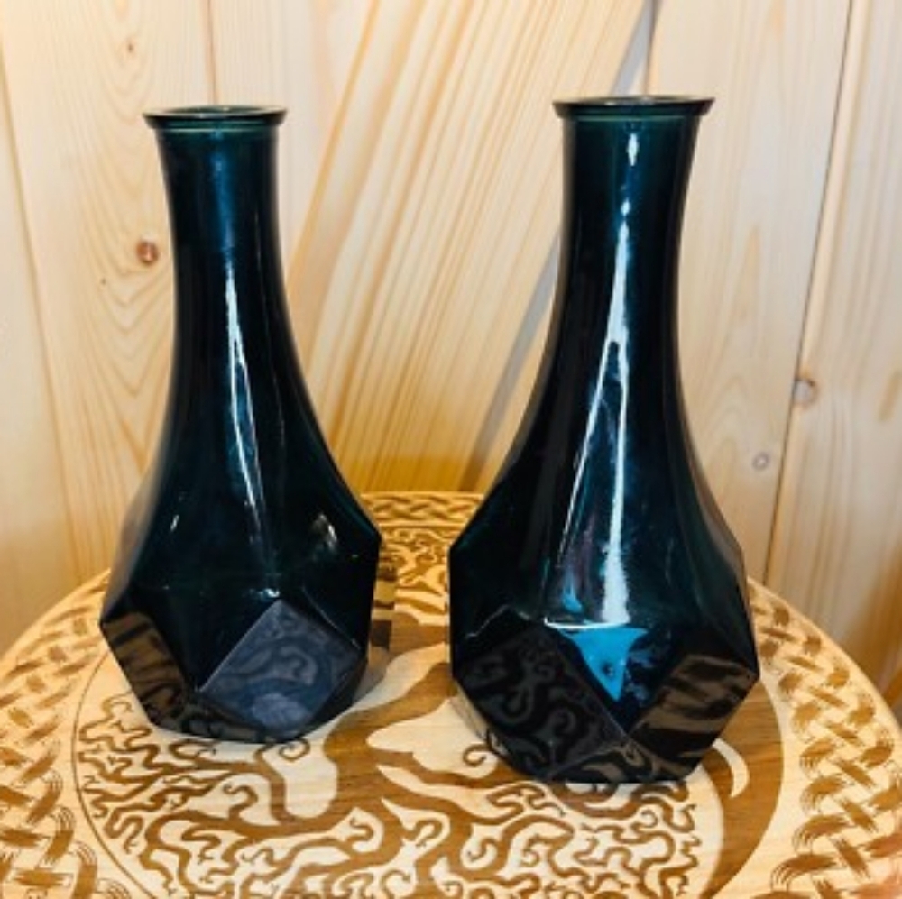 M5 Ikea Discontinued Geometric Scandinavian Art Glass Vase Bottle Set Of 2